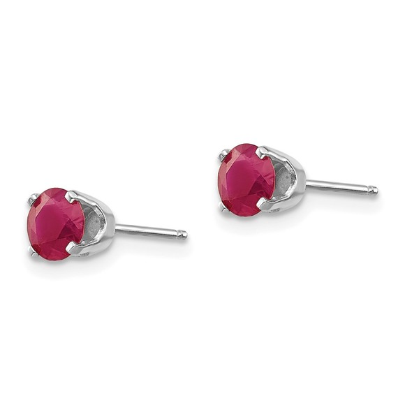 July Birthstone Ruby Stud Earrings with Halo Diamond 14k  14k White Gold 5mm Red Ruby (July Birthstone) Stud Earrings